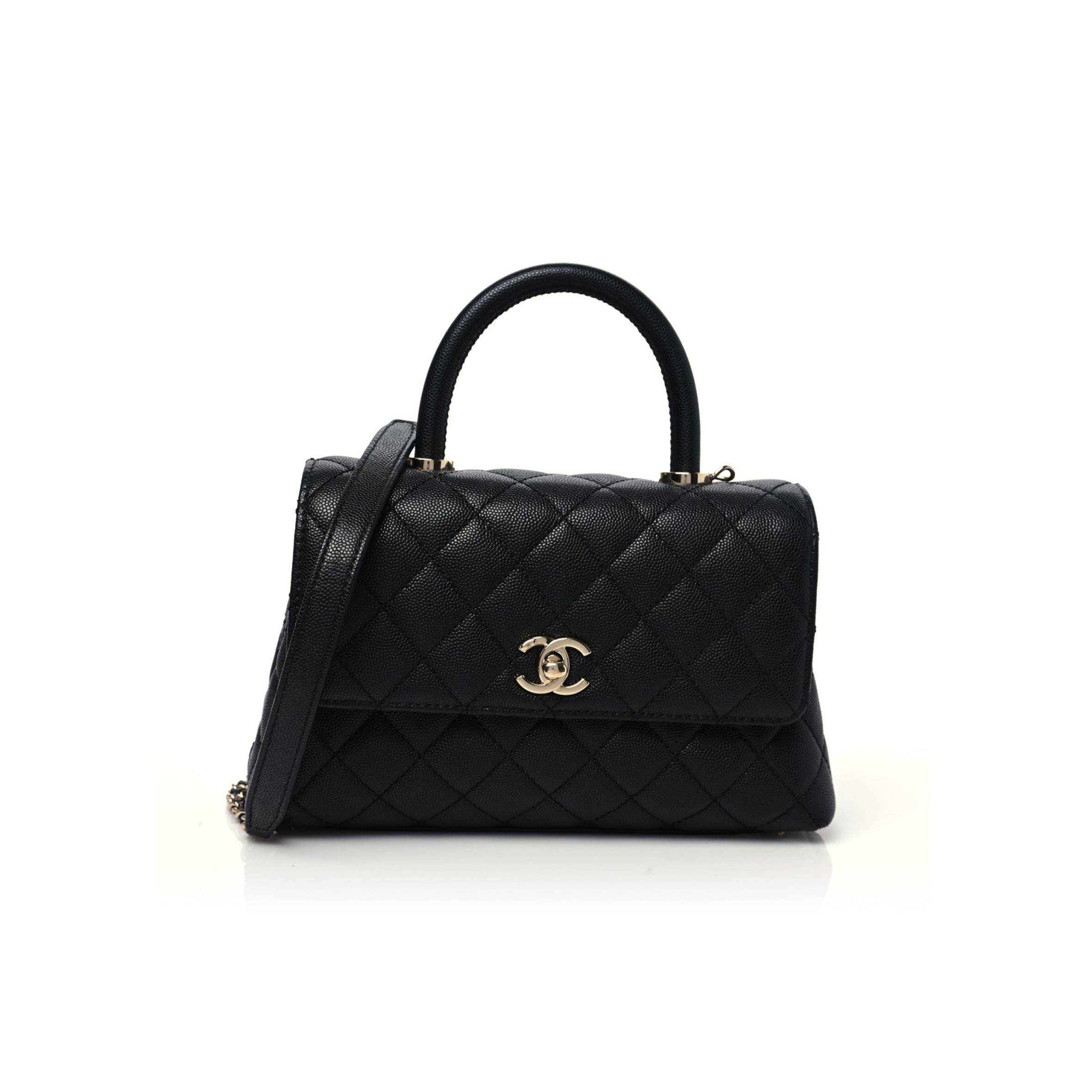 Ch*el caviar quilted mini coco handle flap black gold hardware (23*14*10cm)