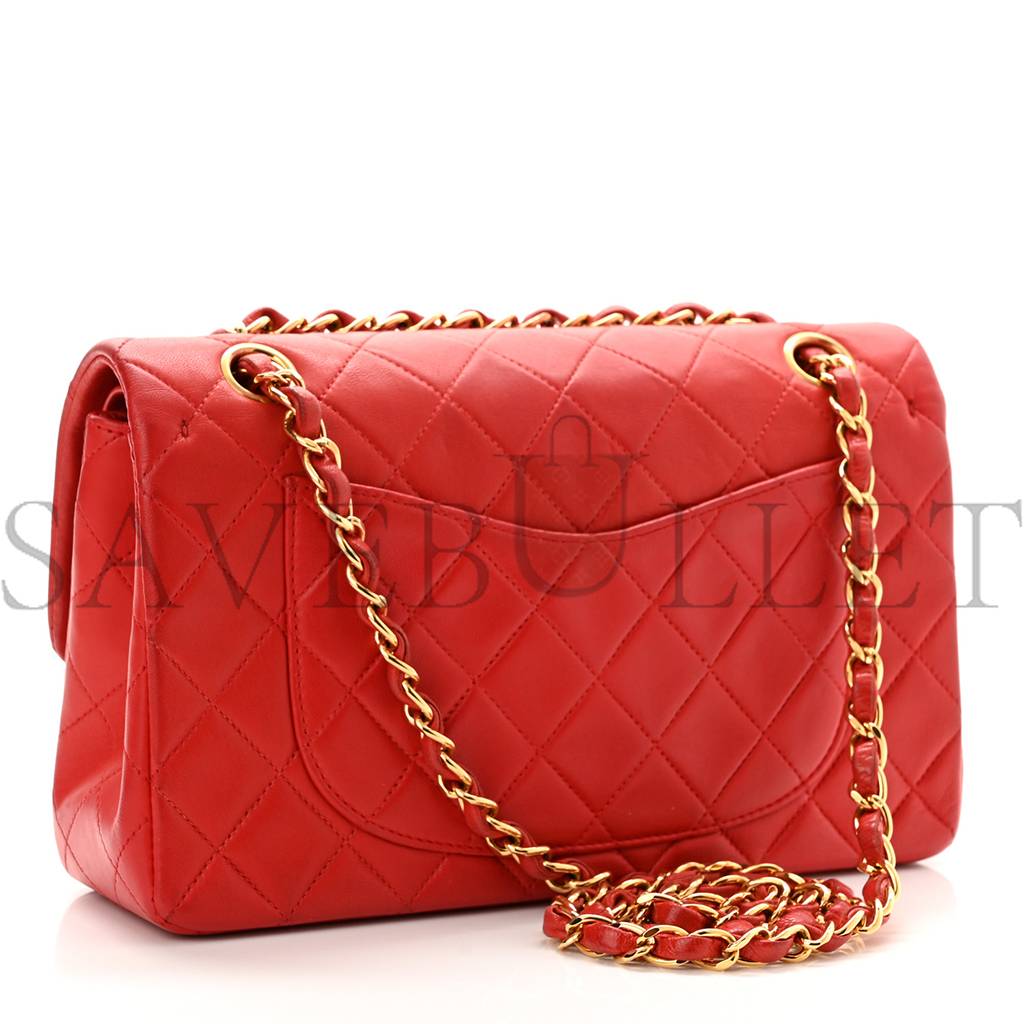 Ch*el lambskin quilted small double flap red gold hardware (23*14*6cm)