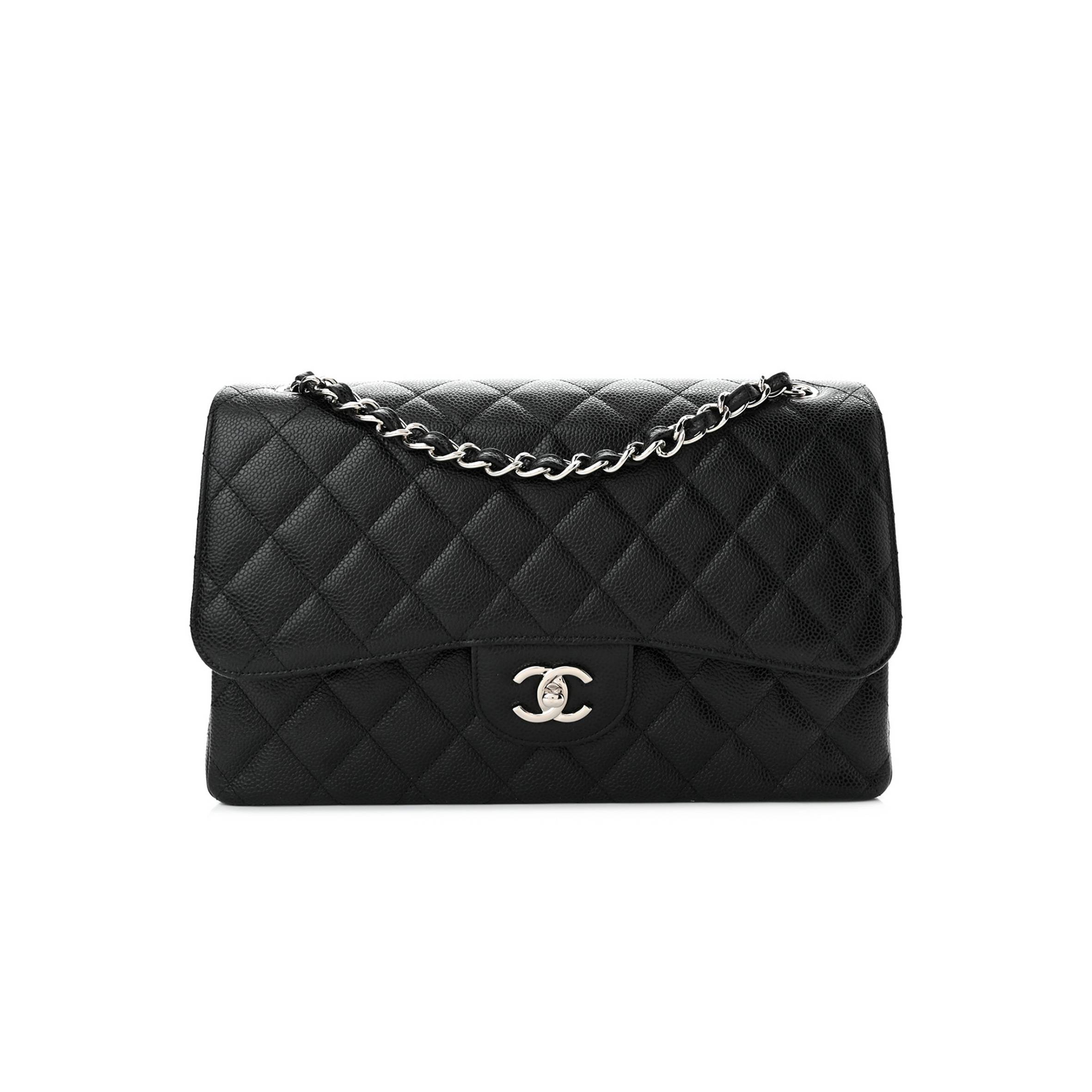Ch*el caviar quilted jumbo double flap black silver hardware (30*20*9cm)