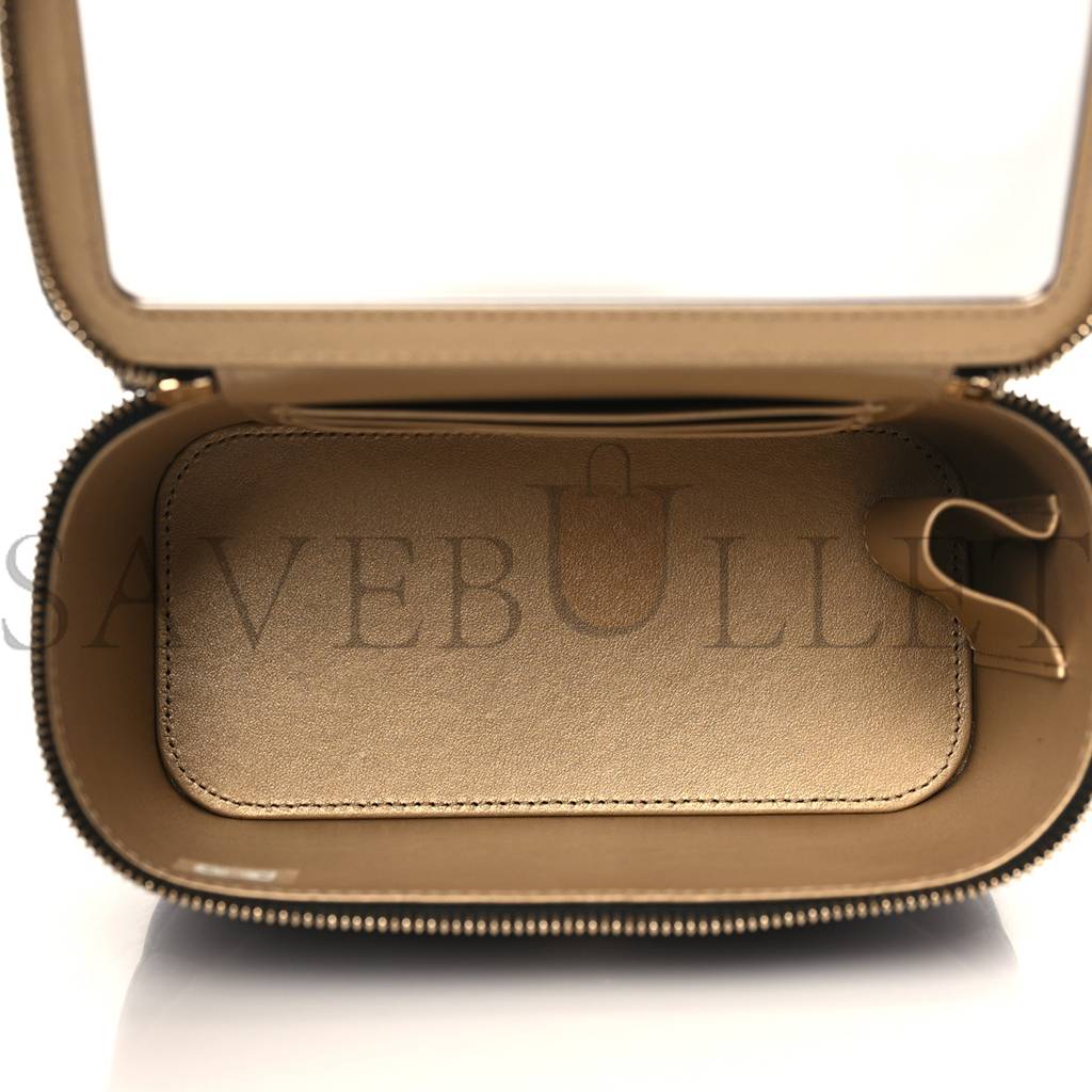 Ch*el lambskin quilted pearl crush small vanity case with chain black rose gold hardware (17*10*8cm)