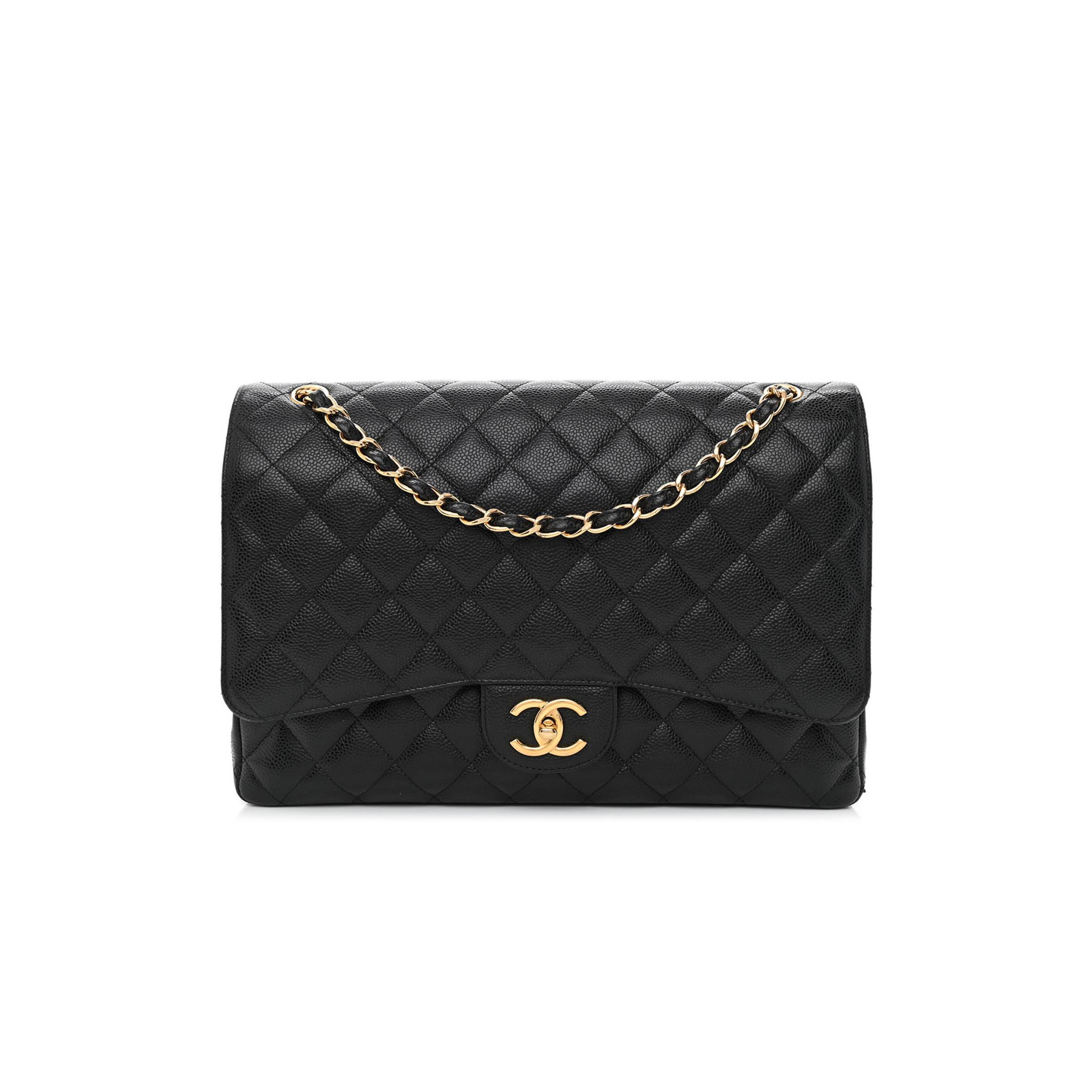 Ch*el caviar quilted maxi double flap black gold hardware (33*22*10cm)