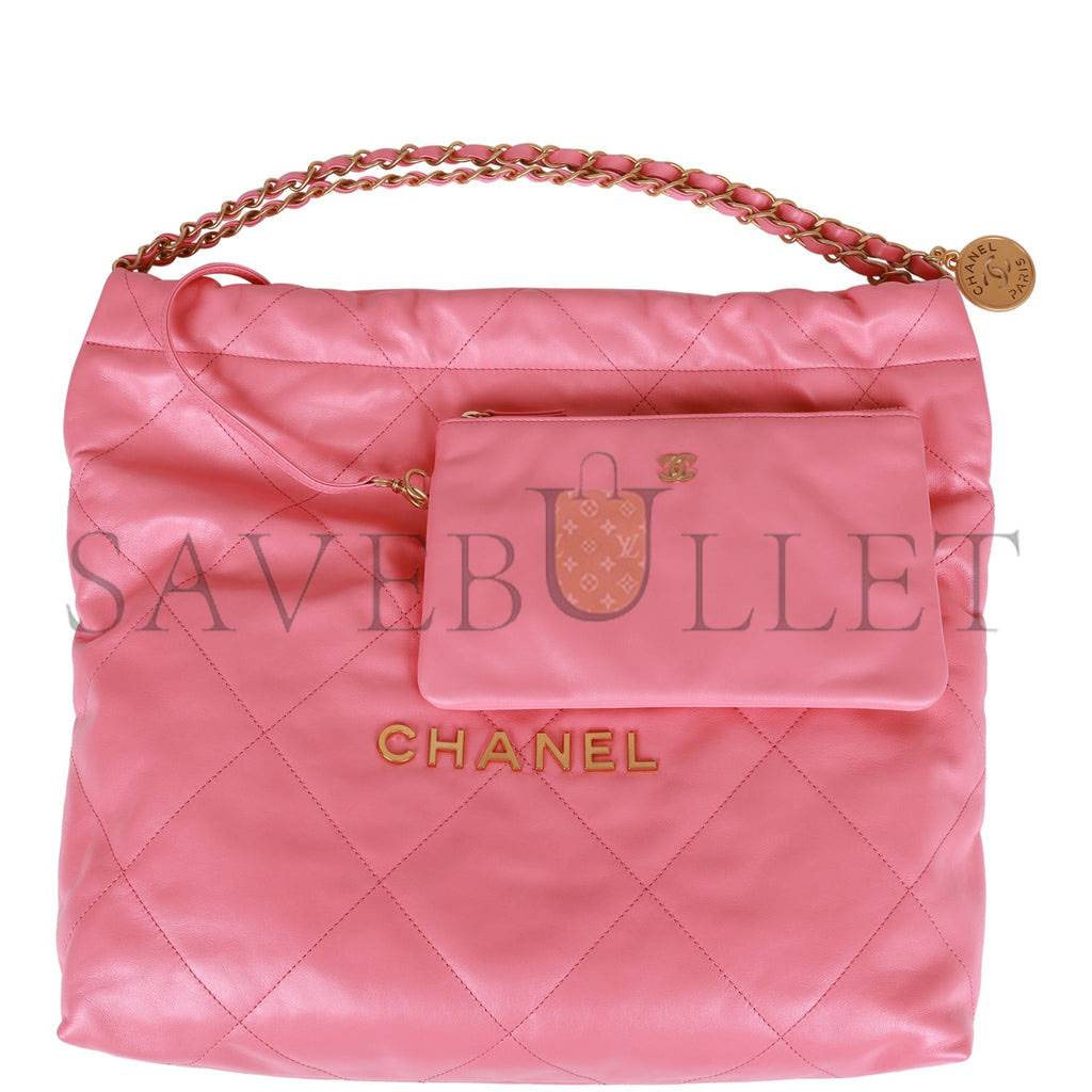 Ch*el small 22 bag pink calfskin gold hardware (30*28*8cm)