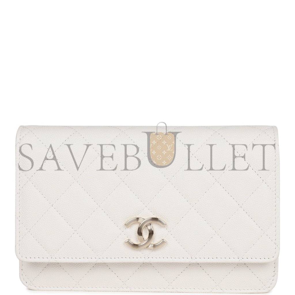 Ch*el wallet on chain woc white caviar light gold hardware (19*12*4cm)