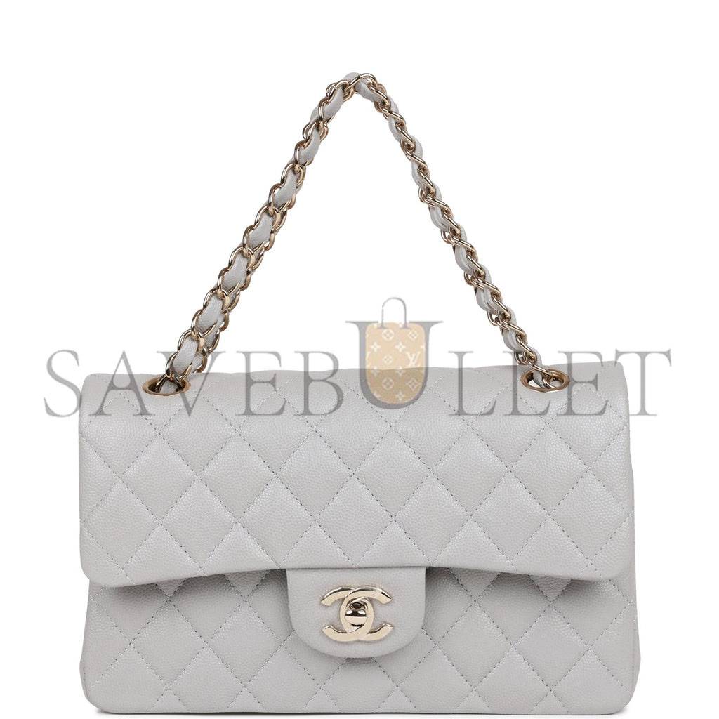 Ch*el small classic double flap grey caviar light gold hardware (23*13*6cm)