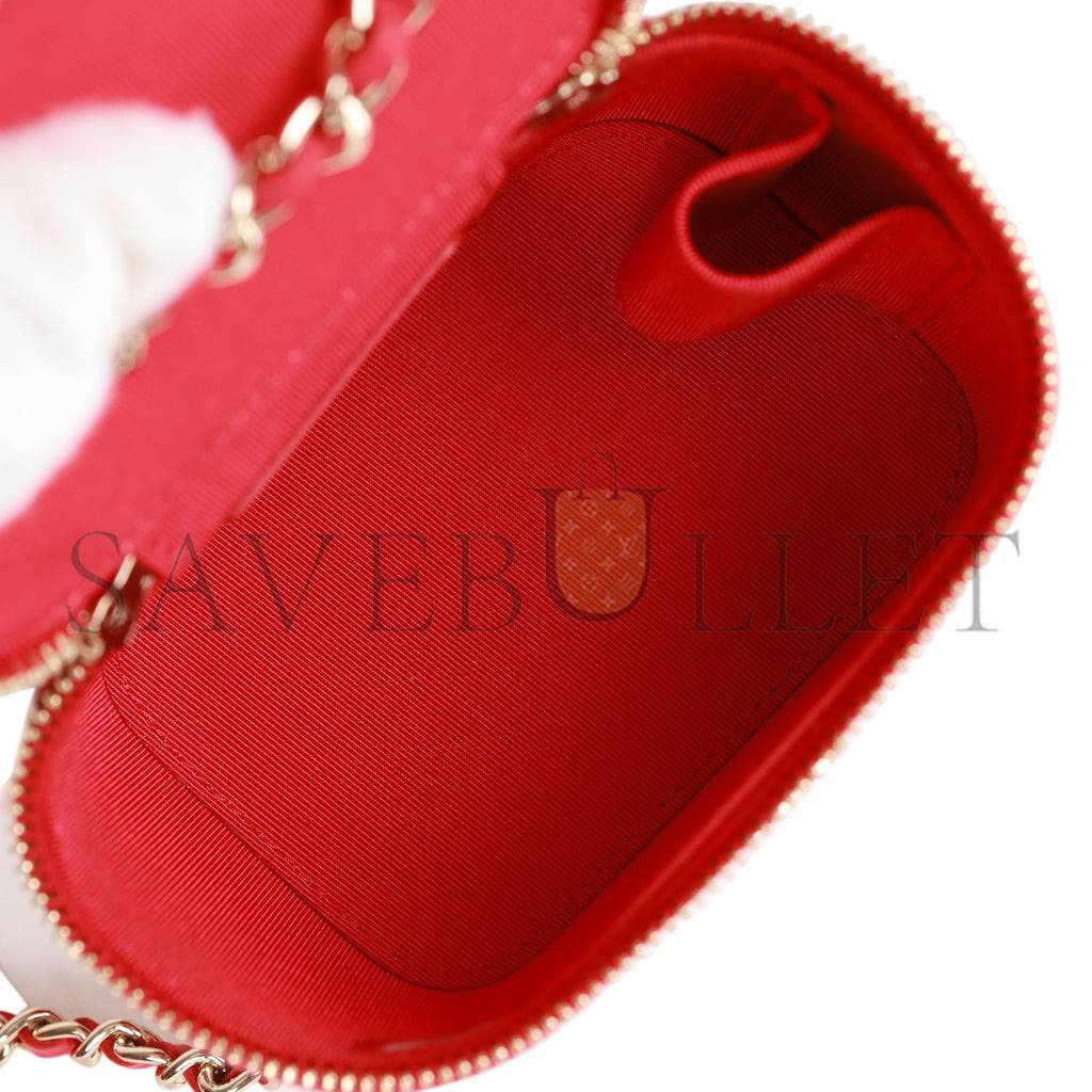 Ch*el camellia mini vanity case red lambskin light gold hardware (11*9*8cm)