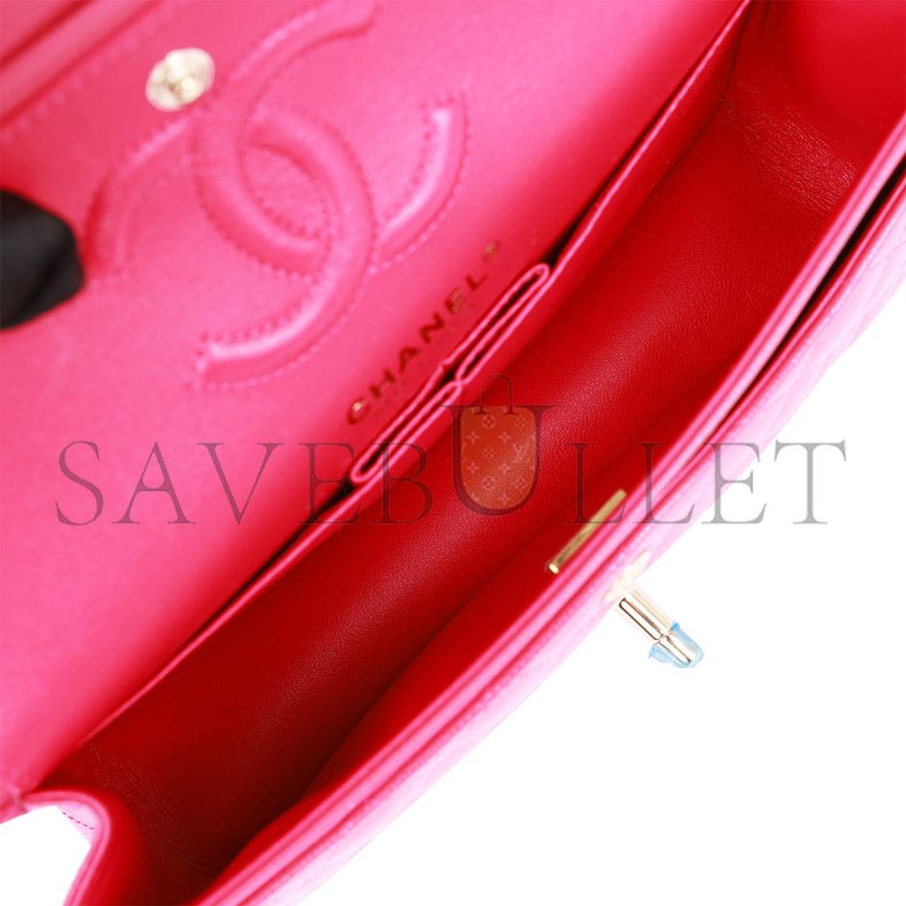 Ch*el small classic double flap fuchsia caviar light gold hardware (23*13*6cm)