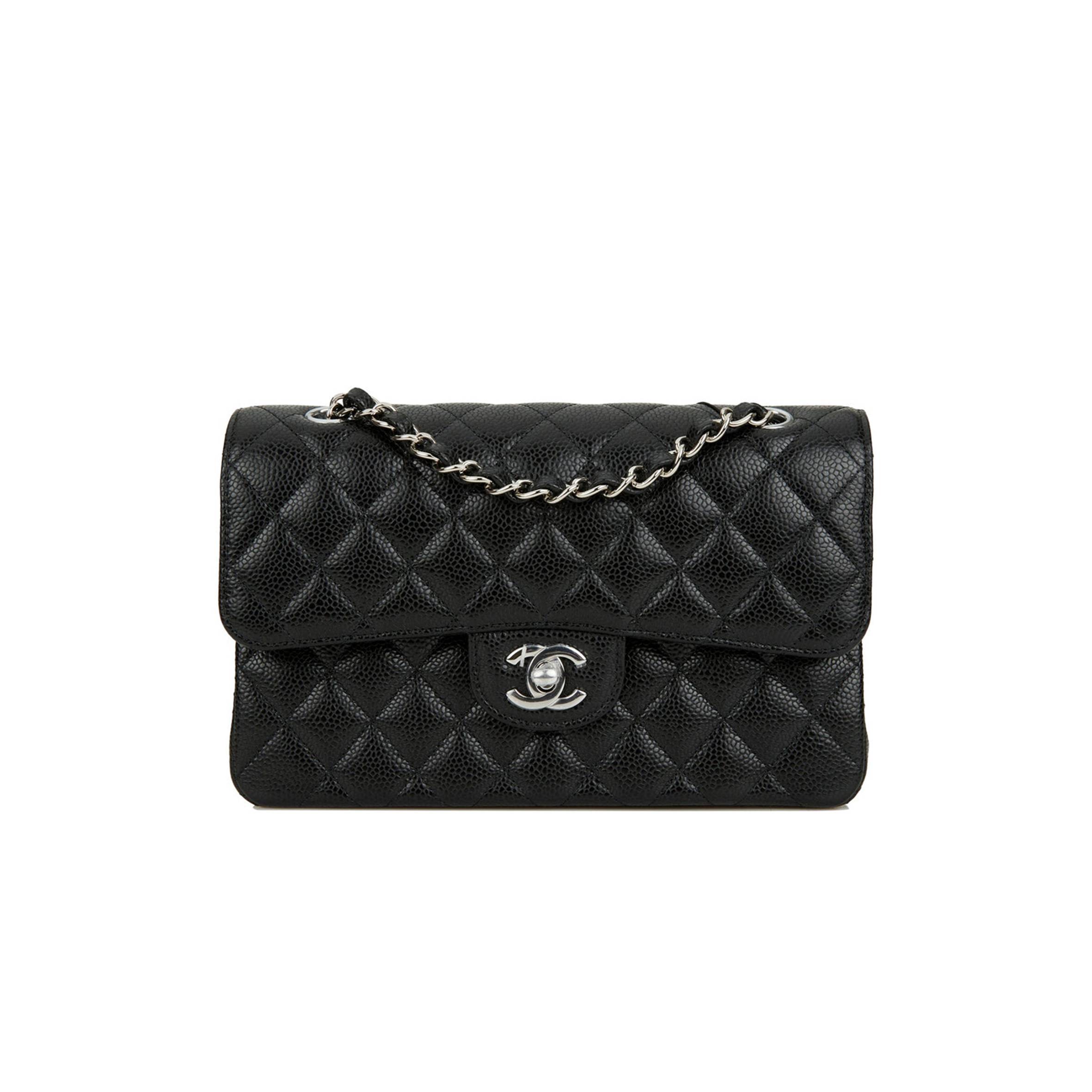 Ch*el small classic double flap black caviar silver hardware (23*13*6cm)