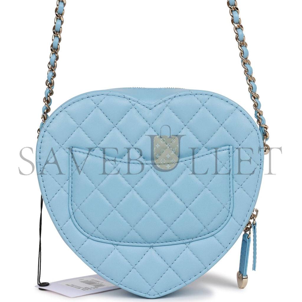 Ch*el cc in love large heart bag blue lambskin light gold hardware (20*18*6cm)