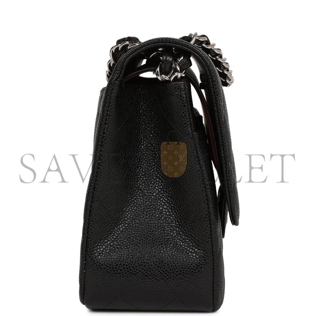 Ch*el jumbo classic double flap bag black caviar silver hardware (30*20*9cm)
