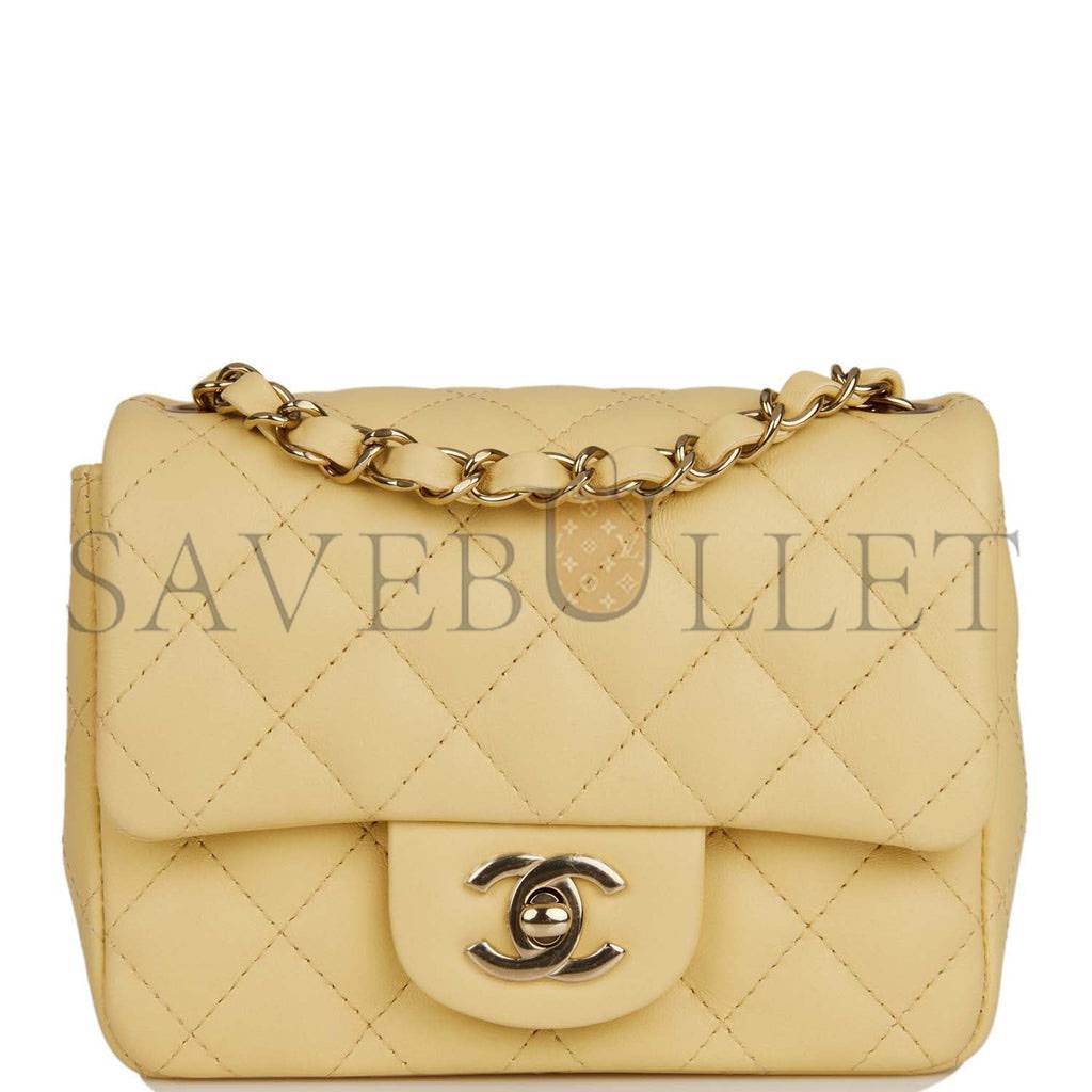 Ch*el mini square flap bag yellow lambskin light gold hardware (17*13*8cm)