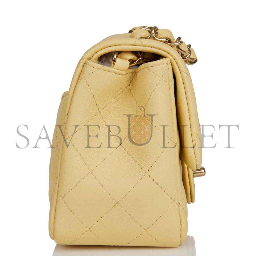 Ch*el mini square flap bag yellow lambskin light gold hardware (17*13*8cm)