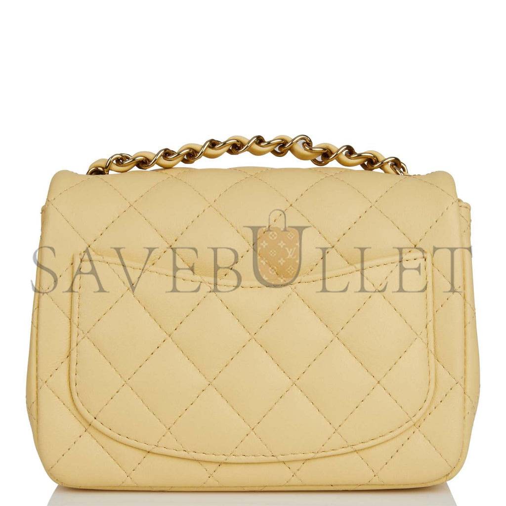 Ch*el mini square flap bag yellow lambskin light gold hardware (17*13*8cm)