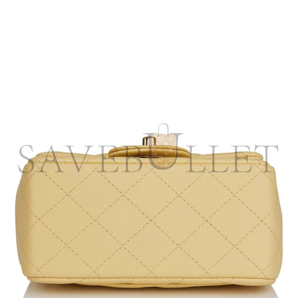 Ch*el mini square flap bag yellow lambskin light gold hardware (17*13*8cm)