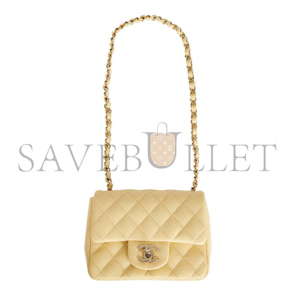 Ch*el mini square flap bag yellow lambskin light gold hardware (17*13*8cm)