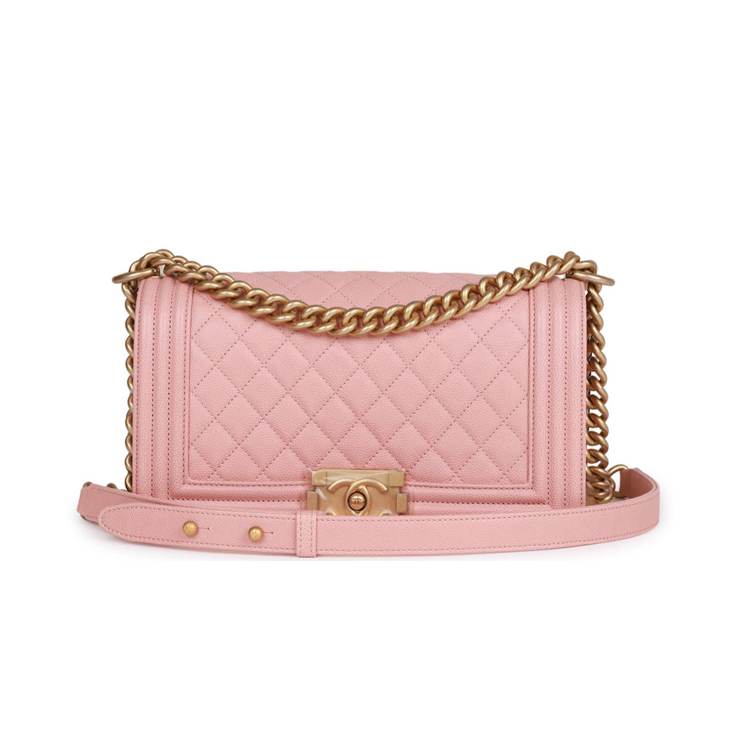 Ch*el medium boy bag pink caviar antique gold hardware (25*15*9cm)