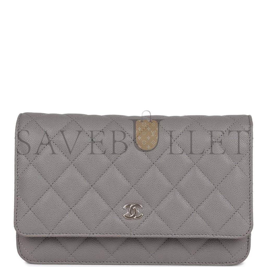 Ch*el wallet on chain woc grey caviar light gold hardware (19*13*4cm)