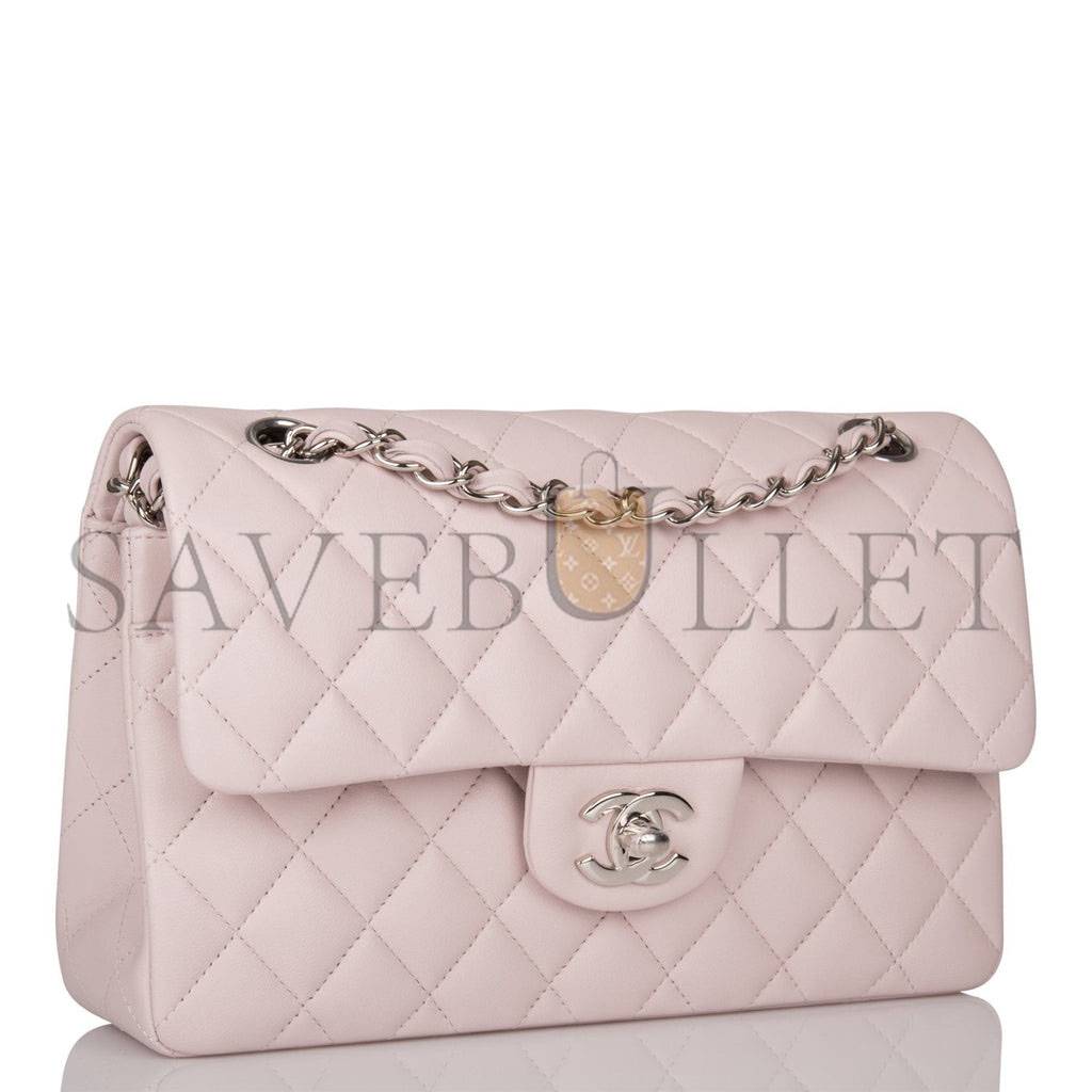 Ch*el small classic double flap bag light pink lambskin silver hardware (23*13*6cm)