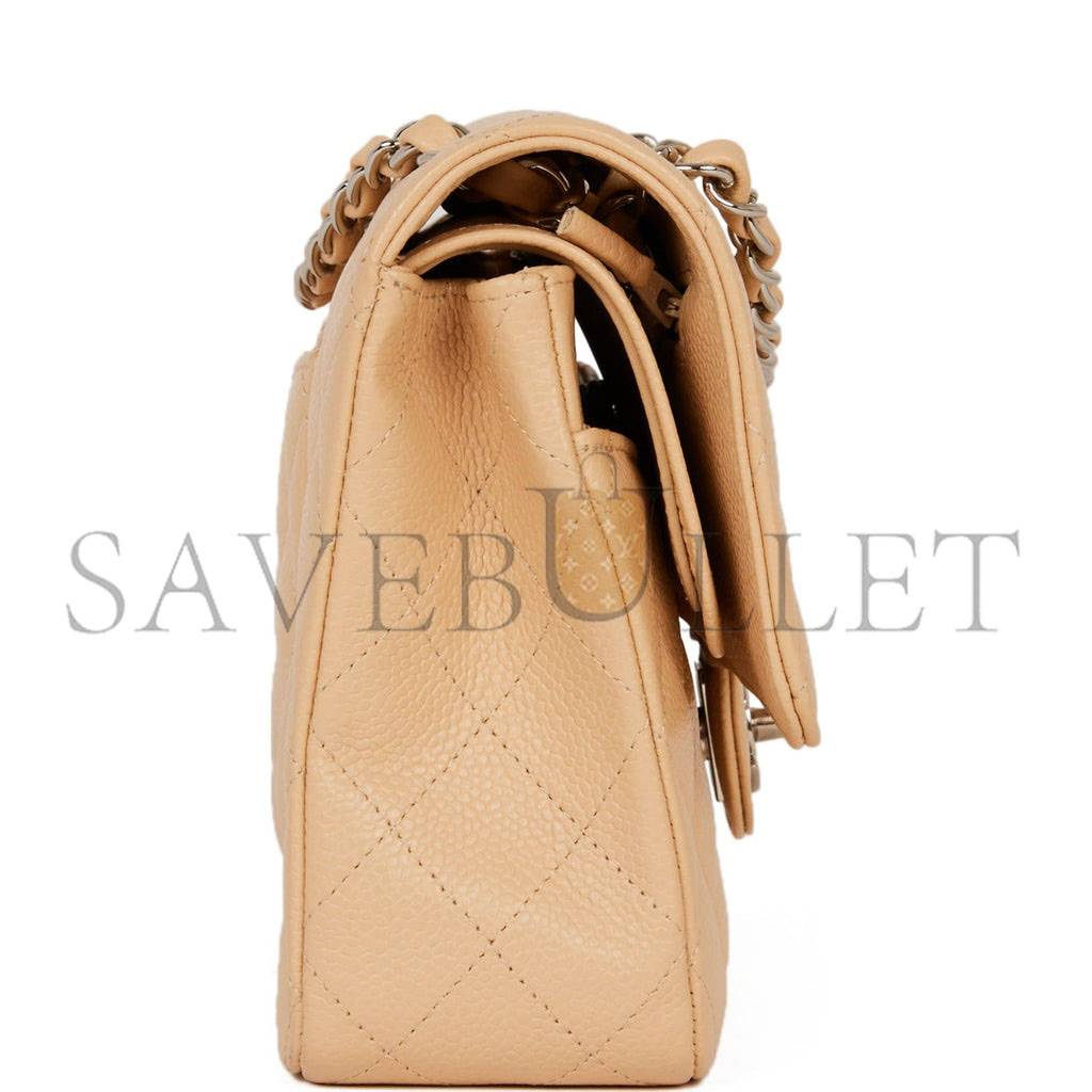 Ch*el medium classic double flap bag beige caviar silver hardware (25*15*7cm)