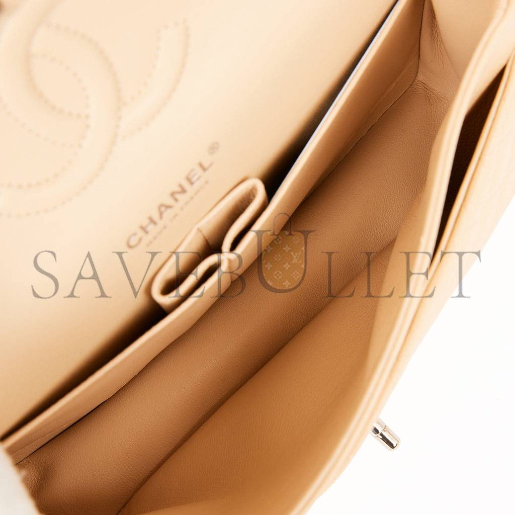 Ch*el medium classic double flap bag beige caviar silver hardware (25*15*7cm)