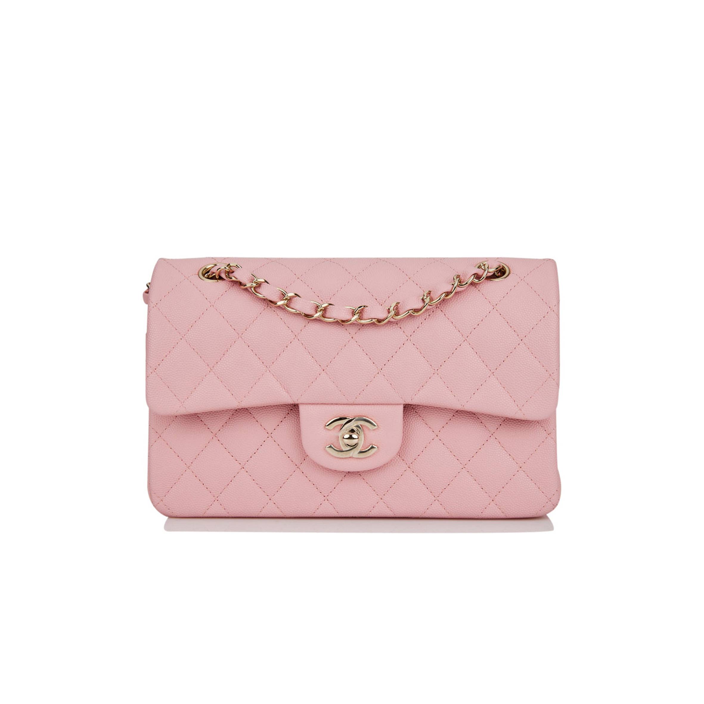 Ch*el small classic double flap pink caviar light gold hardware (23*13*6cm)