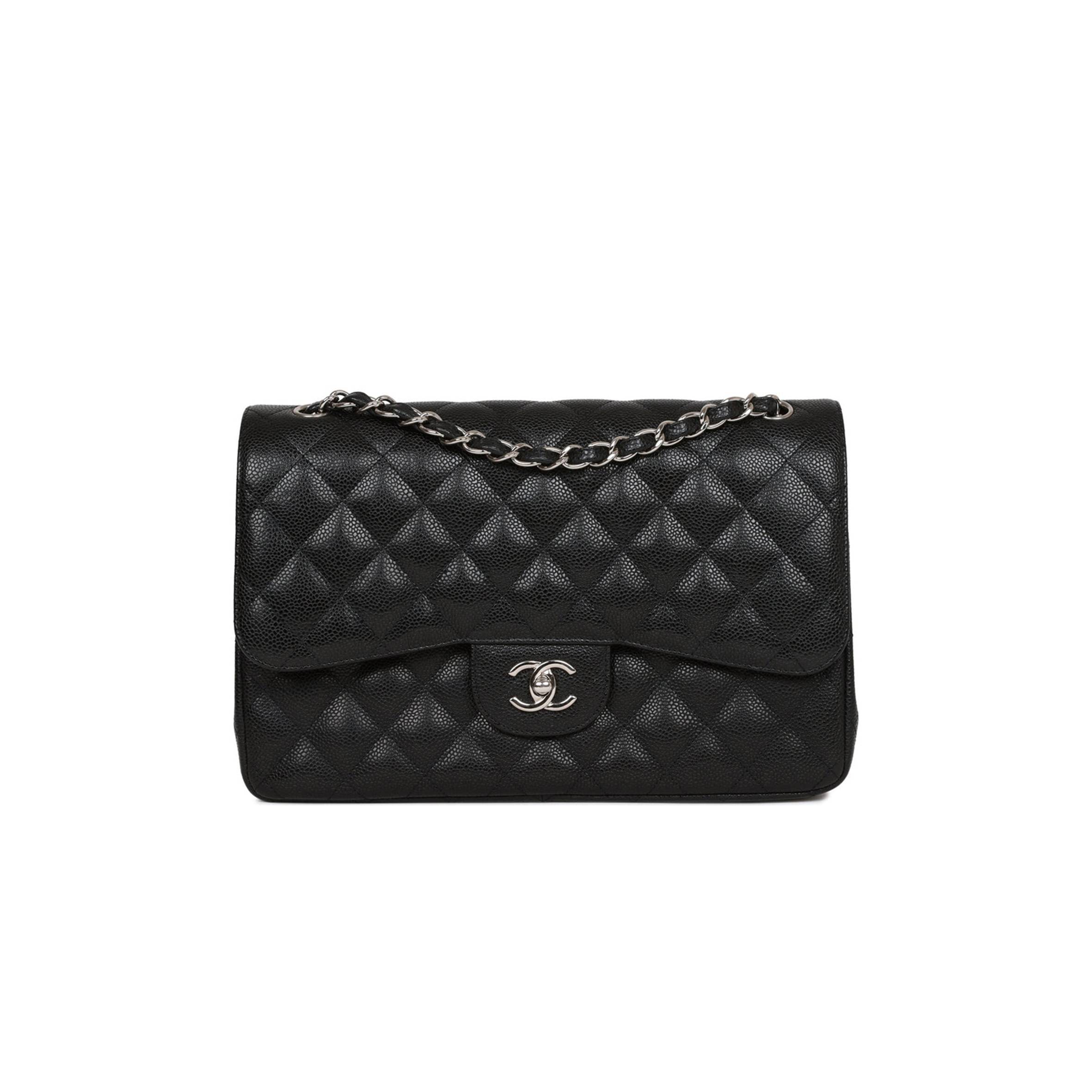 Ch*el jumbo classic double flap bag black caviar silver hardware (30*20*9cm)