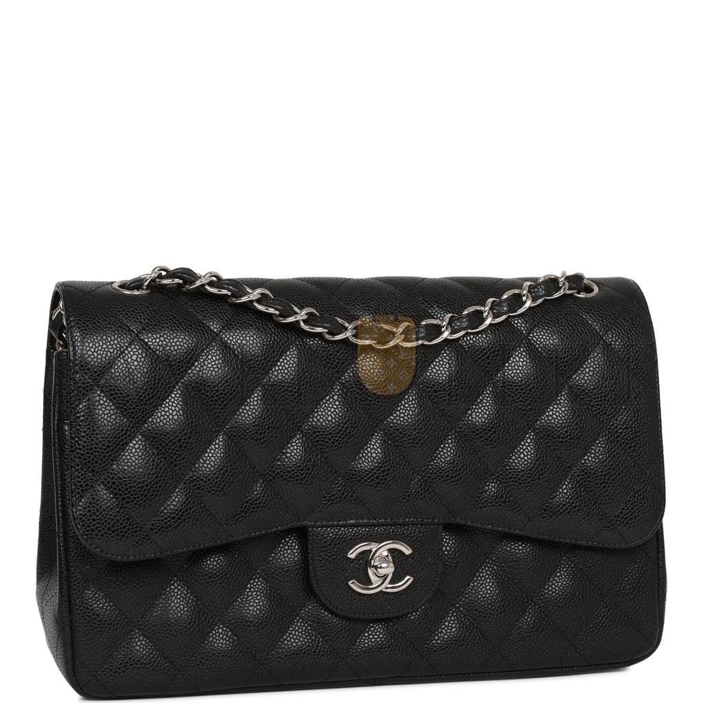 Ch*el jumbo classic double flap bag black caviar silver hardware (30*20*9cm)