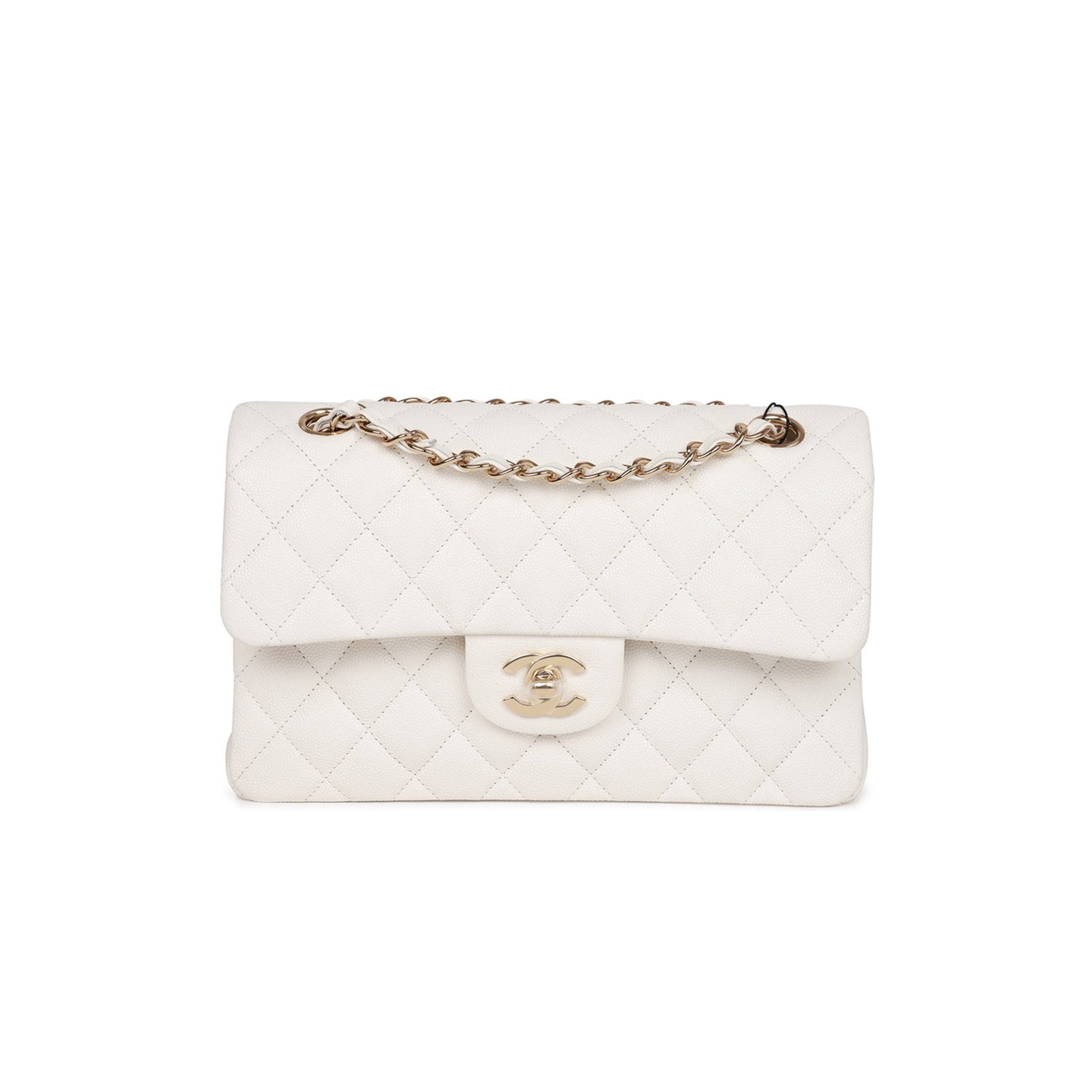 Ch*el small classic double flap white caviar gold hardware (23*13*6cm)