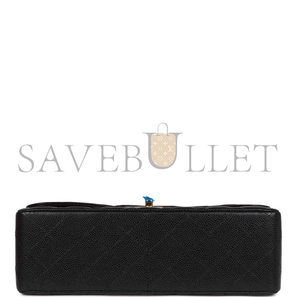 Ch*el jumbo classic double flap bag black caviar gold hardware (30*20*9cm)