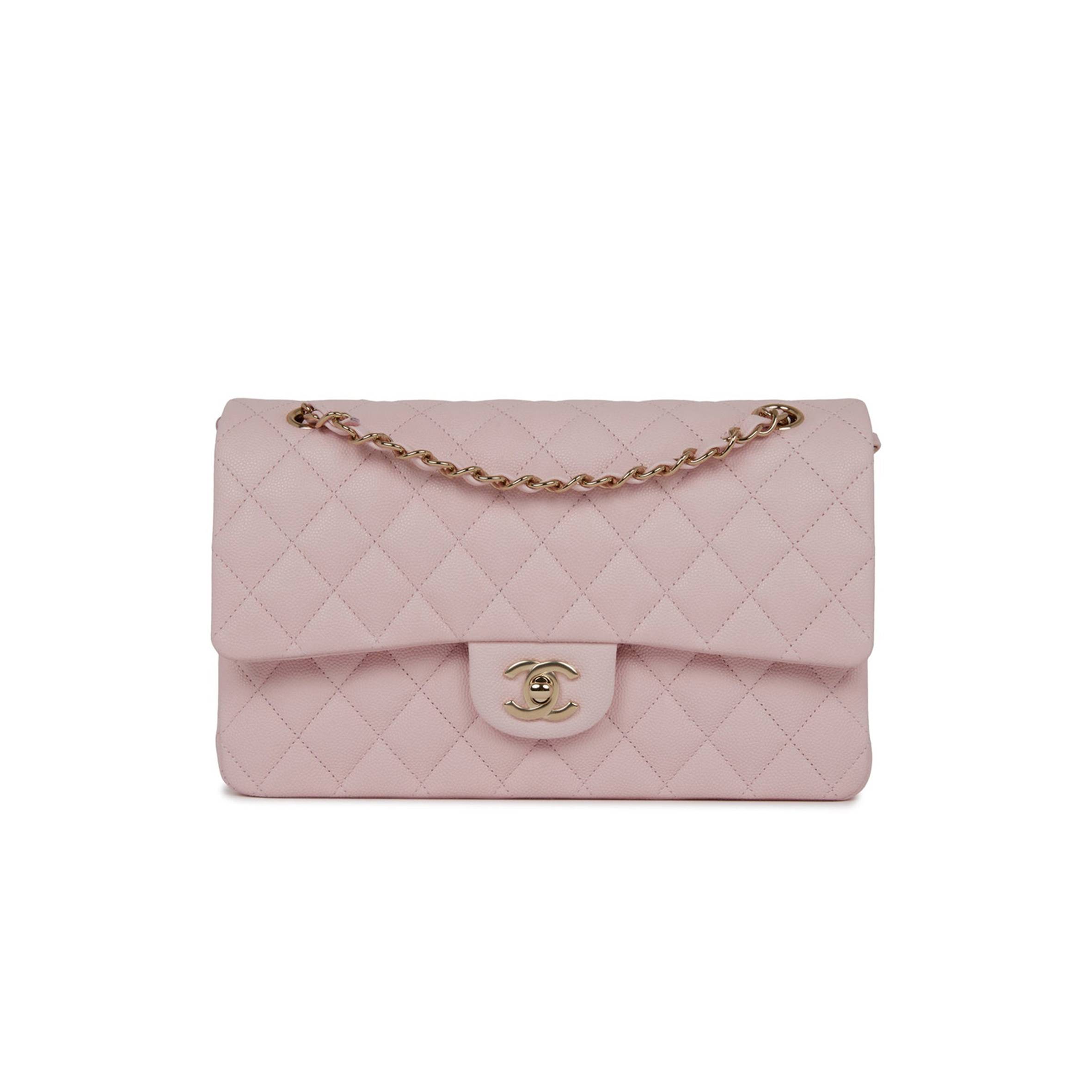 Ch*el medium classic double flap bag light pink caviar light gold hardware (25.5*15.2*7cm)