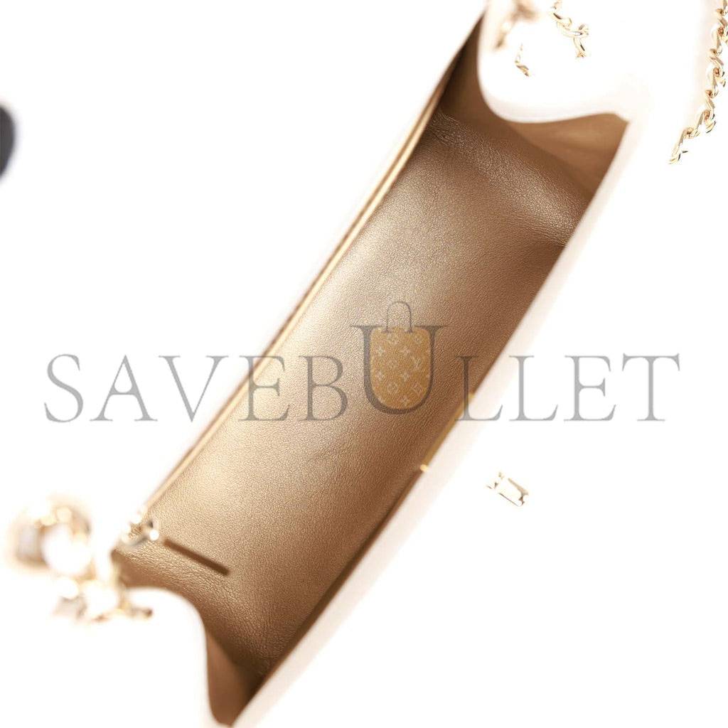 Ch*el pearl crush mini square flap bag white lambskin light gold hardware (17*14*8cm)