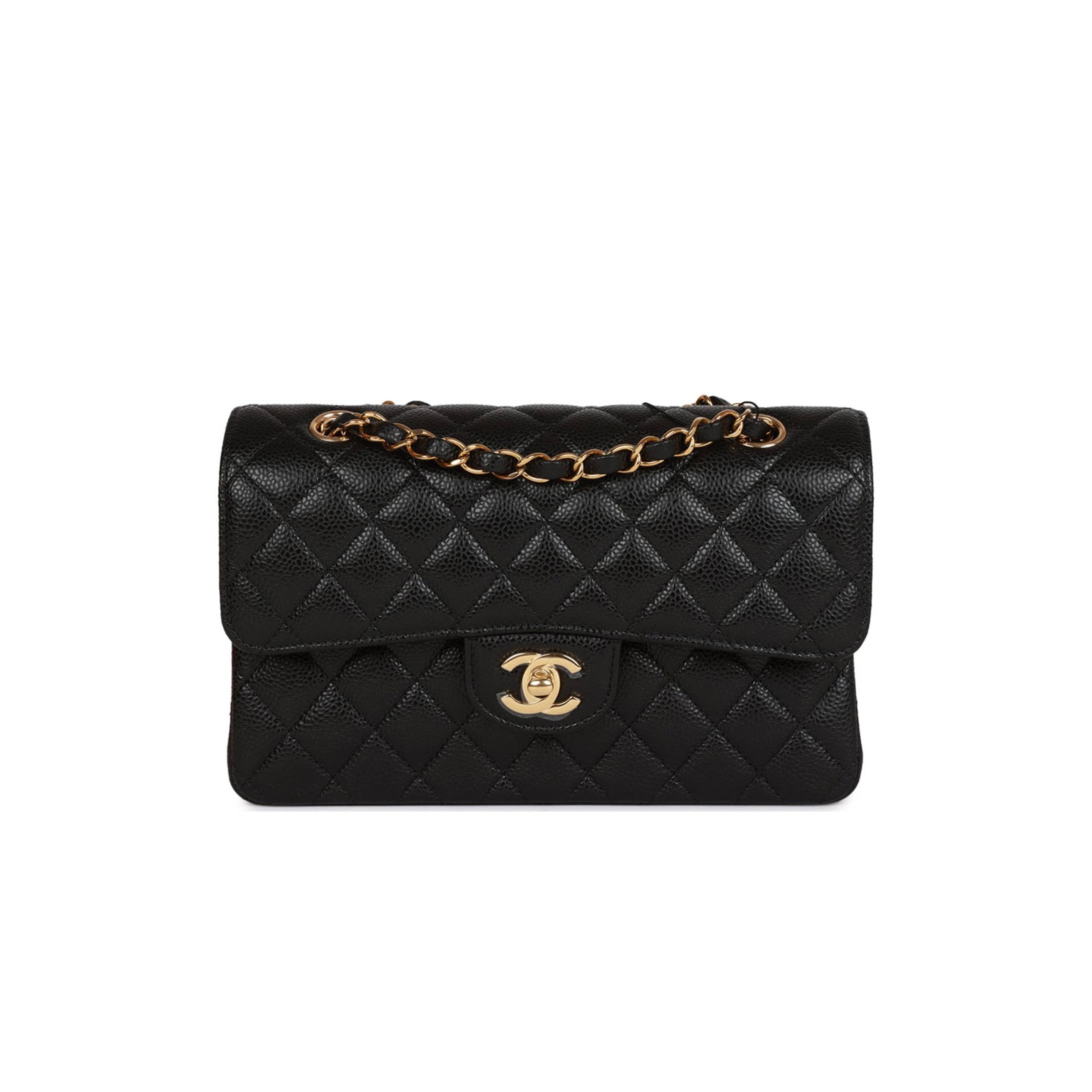 Ch*el small classic double flap black caviar gold hardware (23*13*6cm)