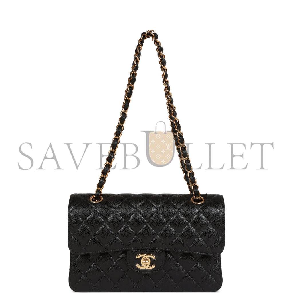 Ch*el small classic double flap black caviar gold hardware (23*13*6cm)
