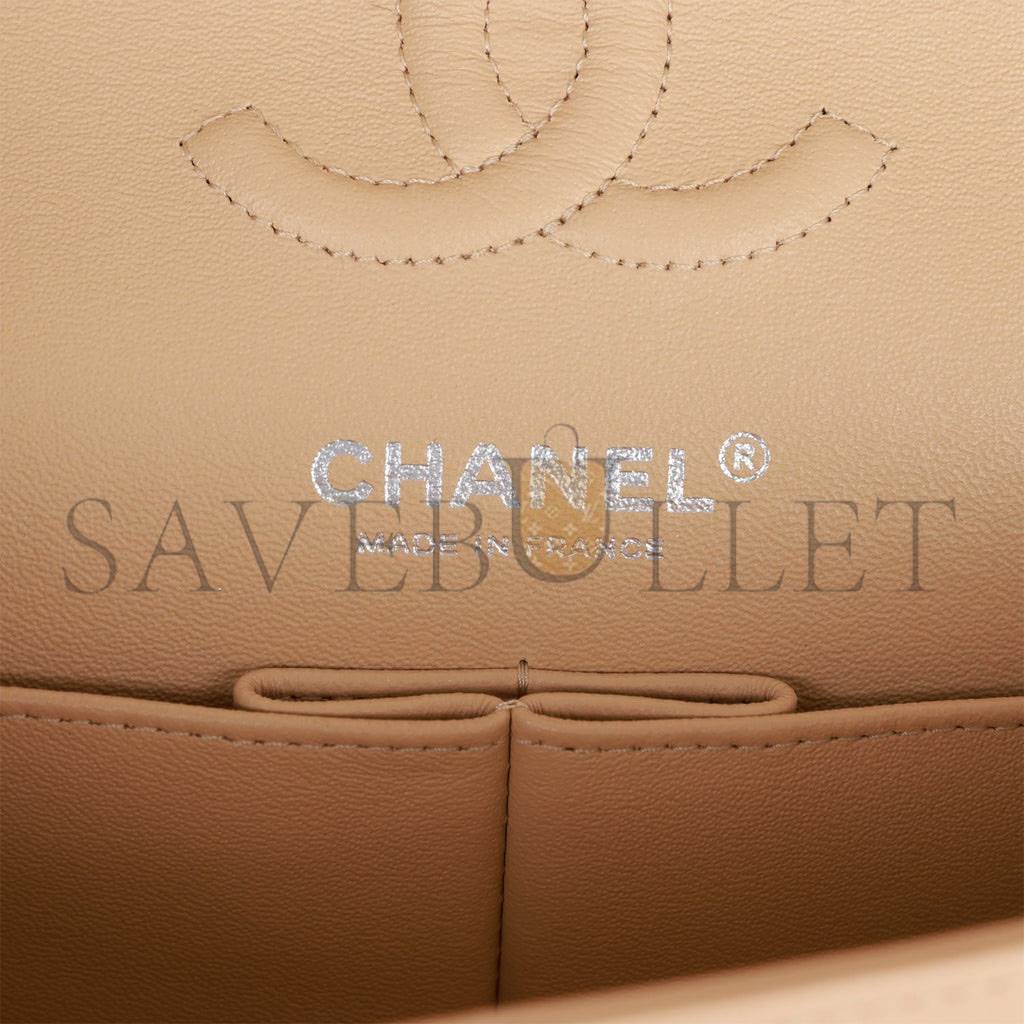 Ch*el small classic double flap beige lambskin silver hardware (23*13*6cm)
