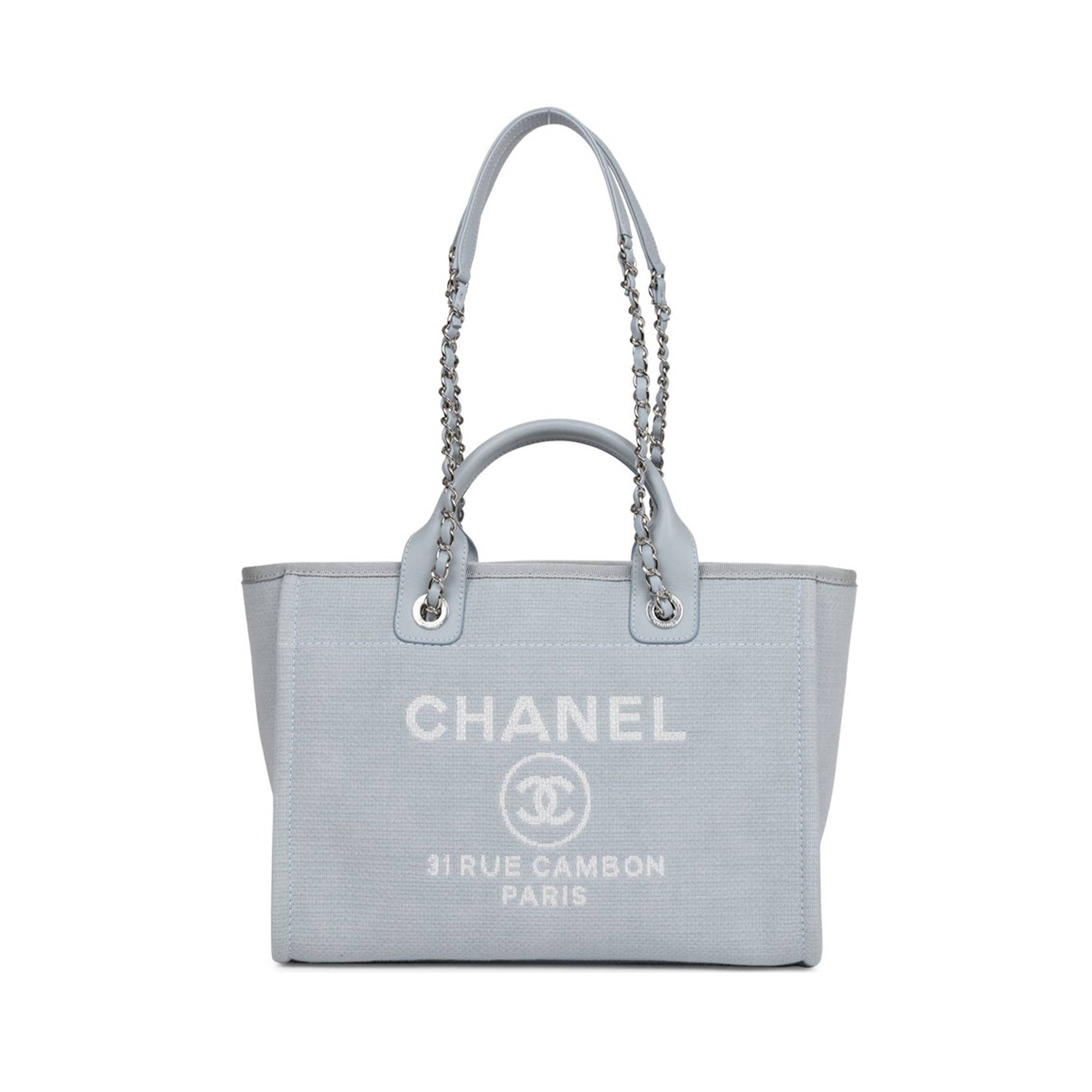 Ch*el small deauville shopping bag blue boucle silver hardware (34*27*15cm)