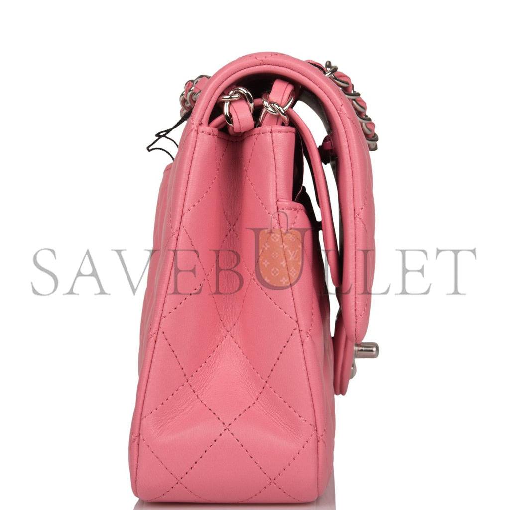 Ch*el medium classic double flap bag rose quilted lambskin silver hardware (25*15*7cm)