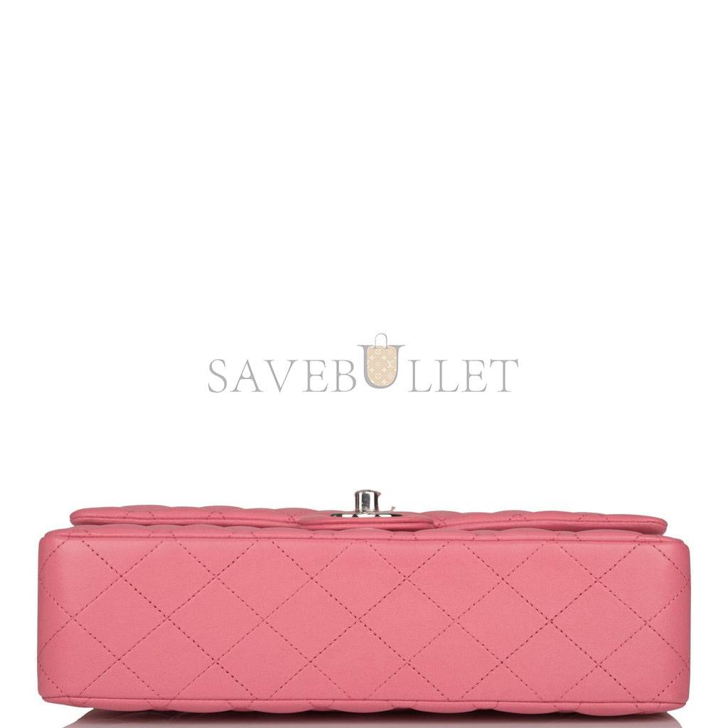 Ch*el medium classic double flap bag rose quilted lambskin silver hardware (25*15*7cm)