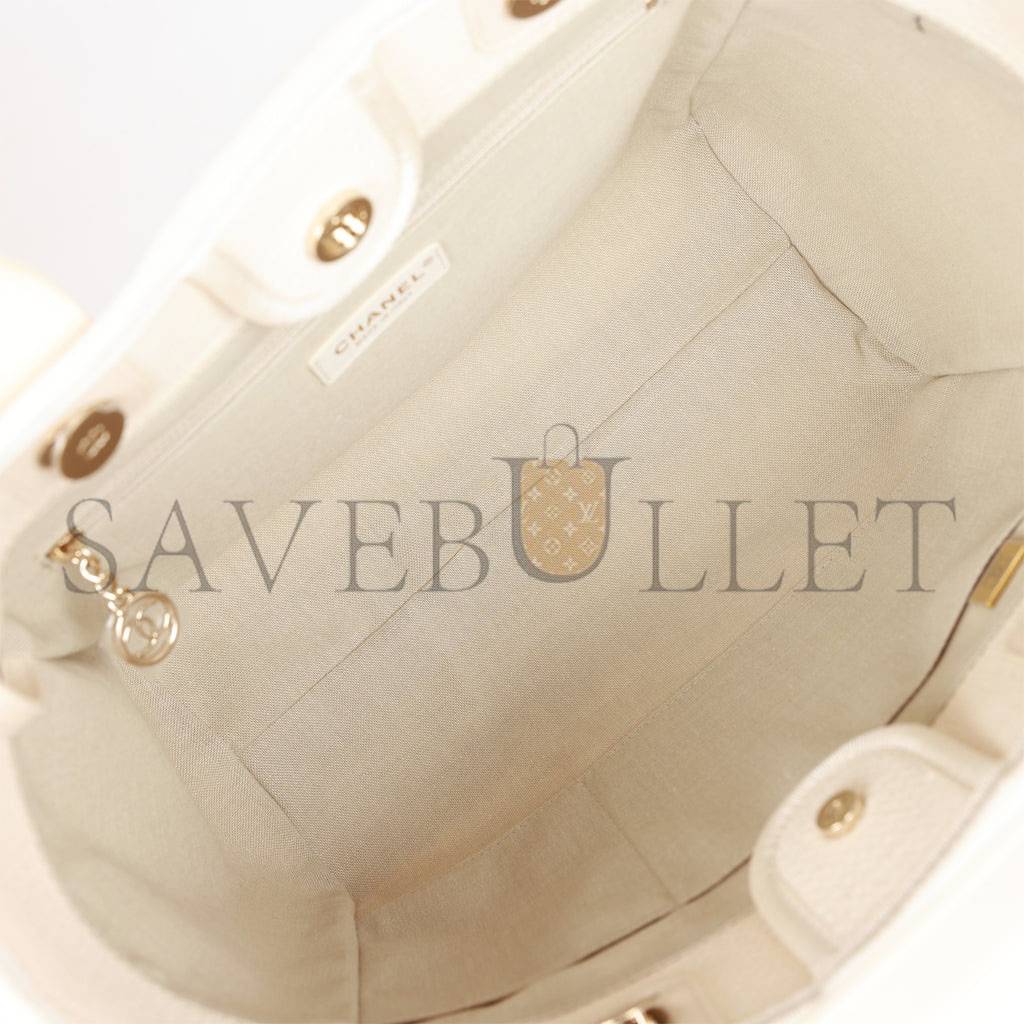Ch*el large deauville shopping bag white boucle light gold hardware (41*28*15cm)