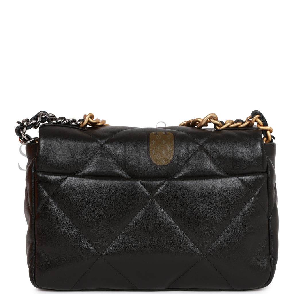 Ch*el medium 19 flap bag black lambskin mixed hardware (25*16*9cm)