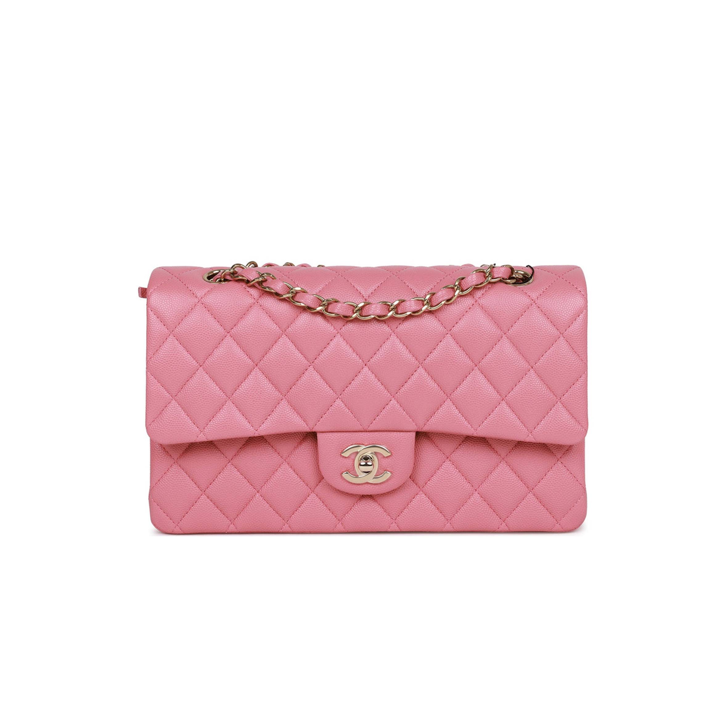 Ch*el medium classic double flap bag dark pink caviar light gold hardware (25*15*7cm)