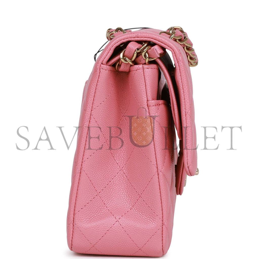 Ch*el medium classic double flap bag dark pink caviar light gold hardware (25*15*7cm)