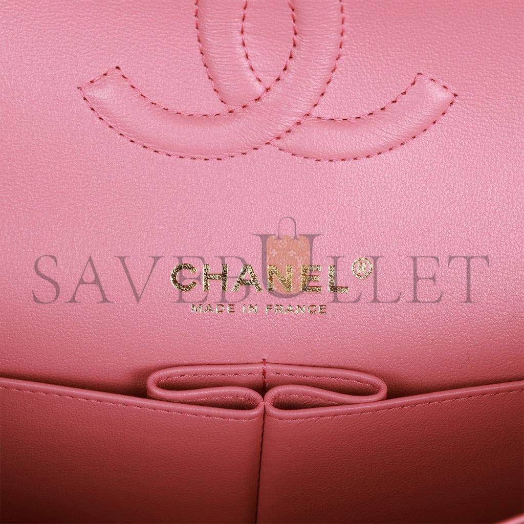 Ch*el medium classic double flap bag dark pink caviar light gold hardware (25*15*7cm)