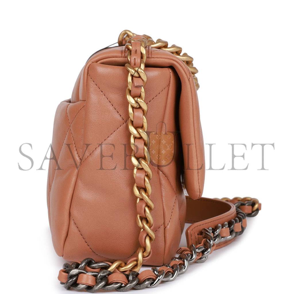 Ch*el medium 19 flap bag caramel calfskin mixed hardware (25*16*9cm)