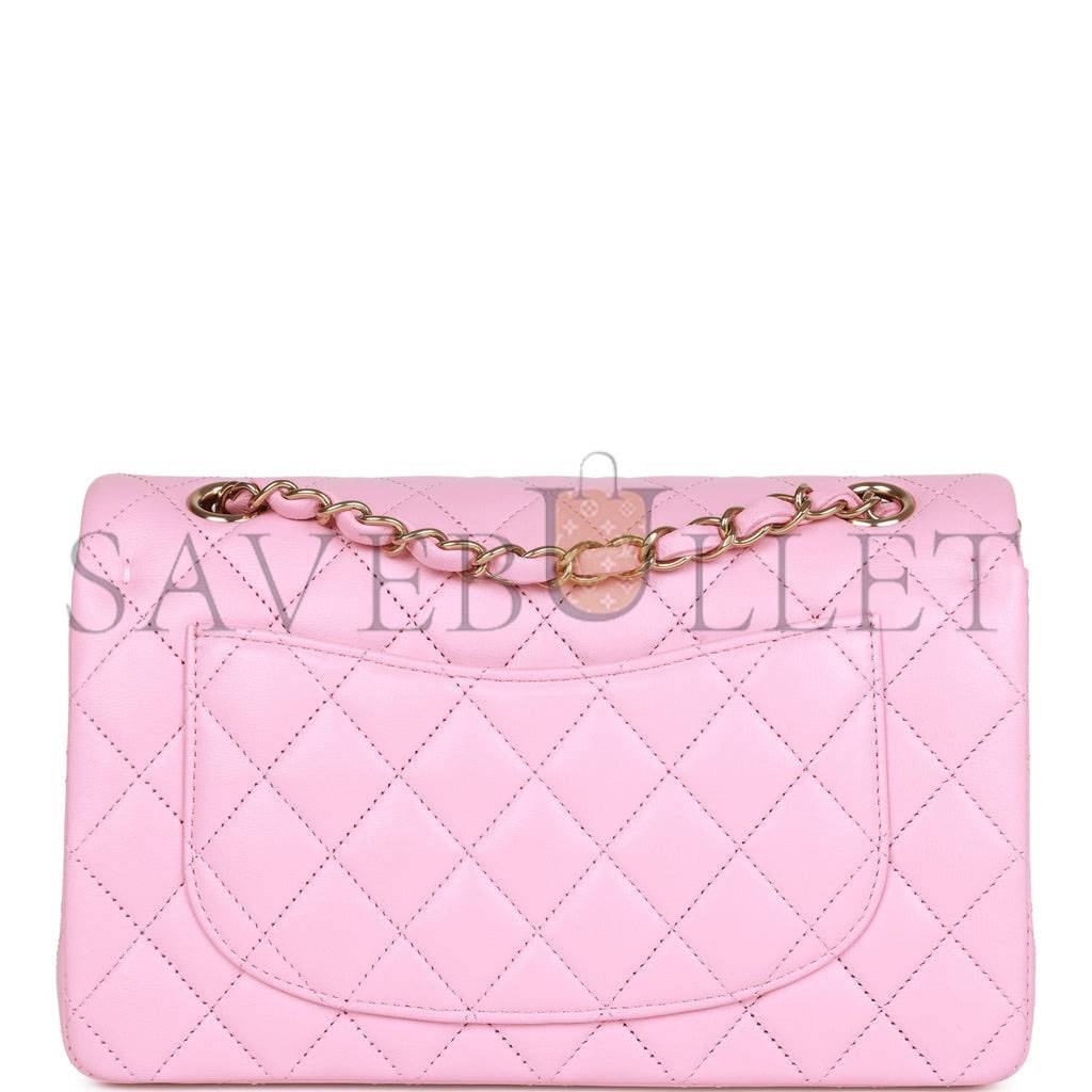 Ch*el small classic double flap pink lambskin light gold hardware (23*13*6cm)