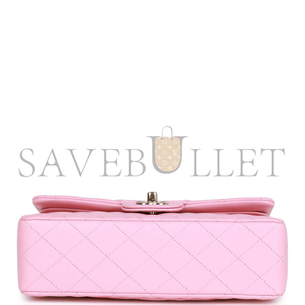 Ch*el small classic double flap pink lambskin light gold hardware (23*13*6cm)