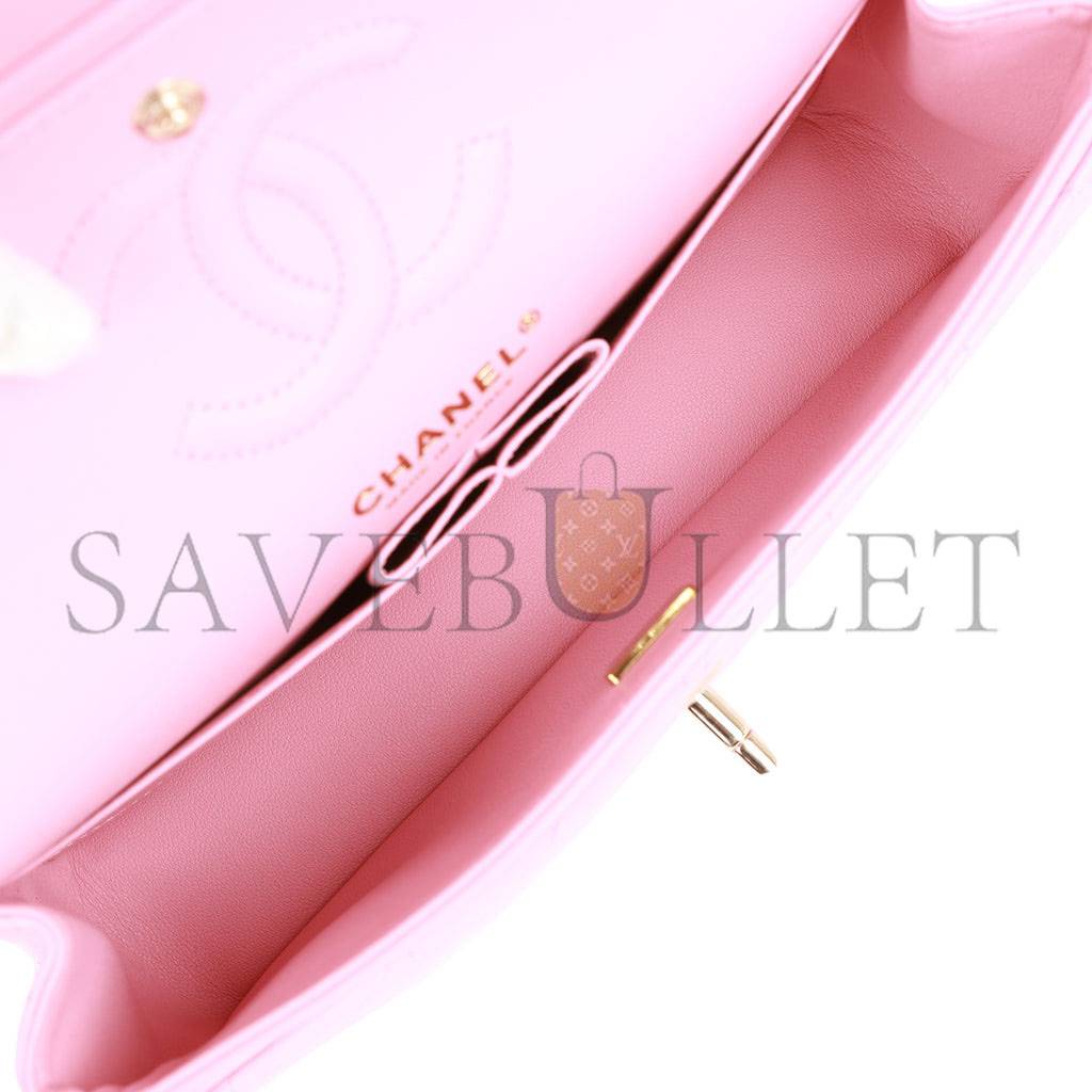 Ch*el small classic double flap pink lambskin light gold hardware (23*13*6cm)