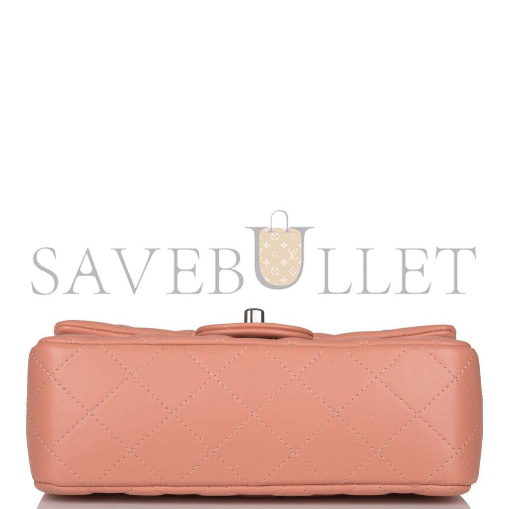 Ch*el mini rectangular flap bag rose lambskin silver hardware (20*13*6cm)