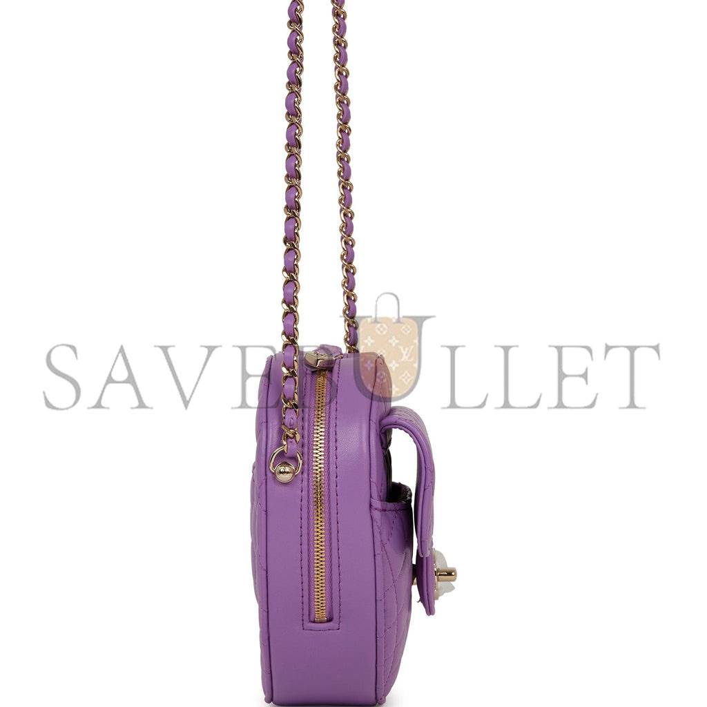Ch*el cc in love large heart bag purple lambskin light gold hardware (20*18*6cm)