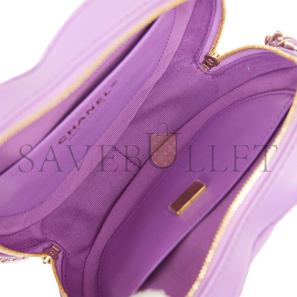 Ch*el cc in love large heart bag purple lambskin light gold hardware (20*18*6cm)