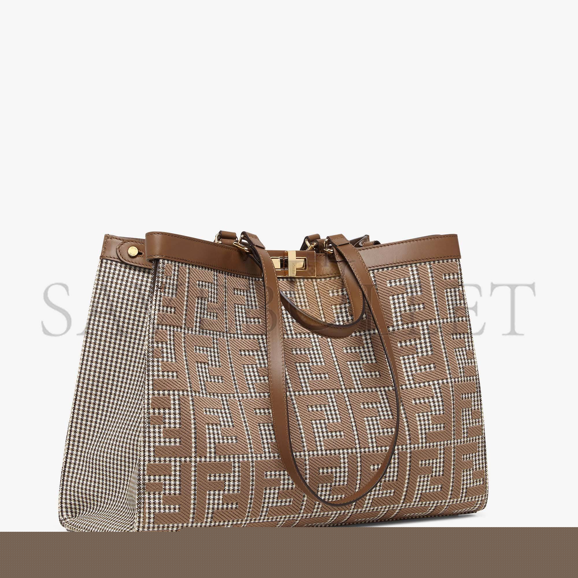 F**di x-tote - brown houndstooth wool shopper with ff embroidery 8bh374akrzf1irg (41*29.5*16cm)