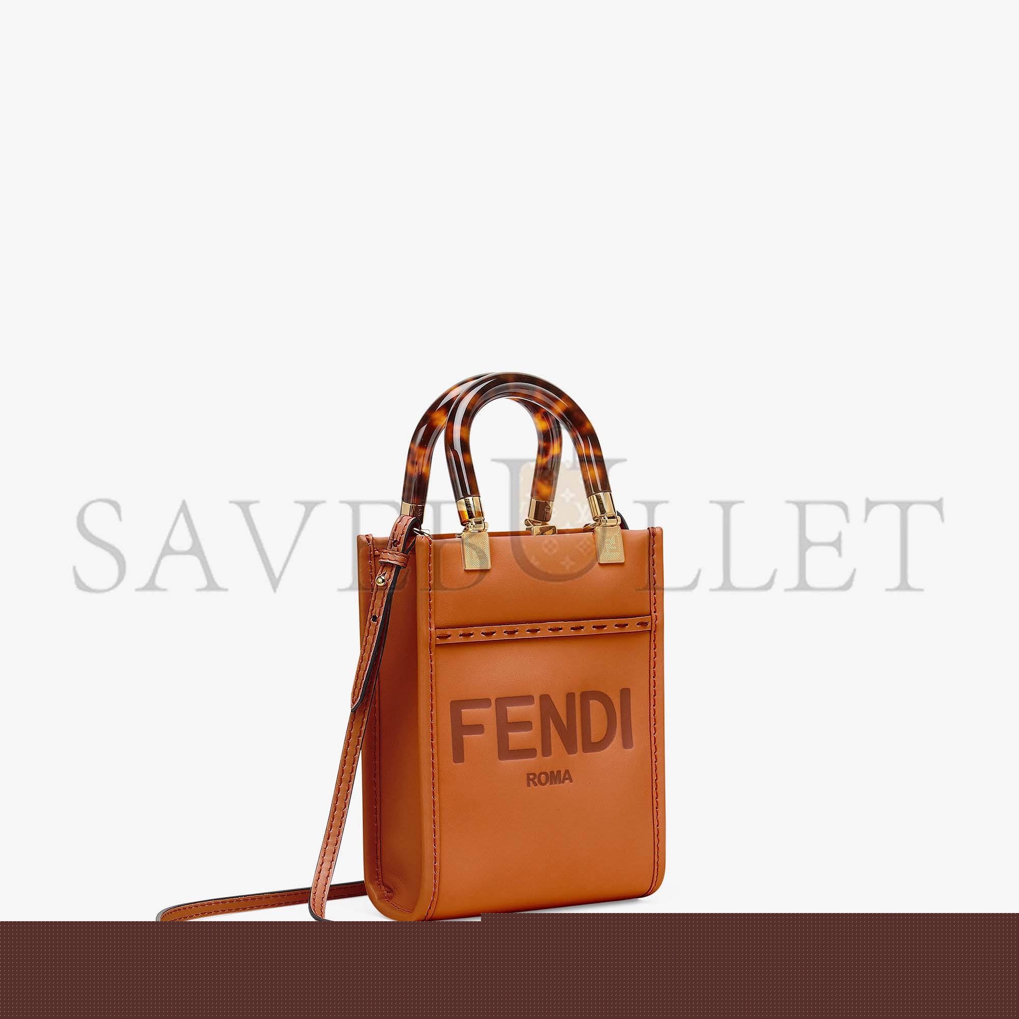 F**di mini sunshine shopper - brown leather mini-bag 8bs051abvlf0pwz (18*13*6.5cm)